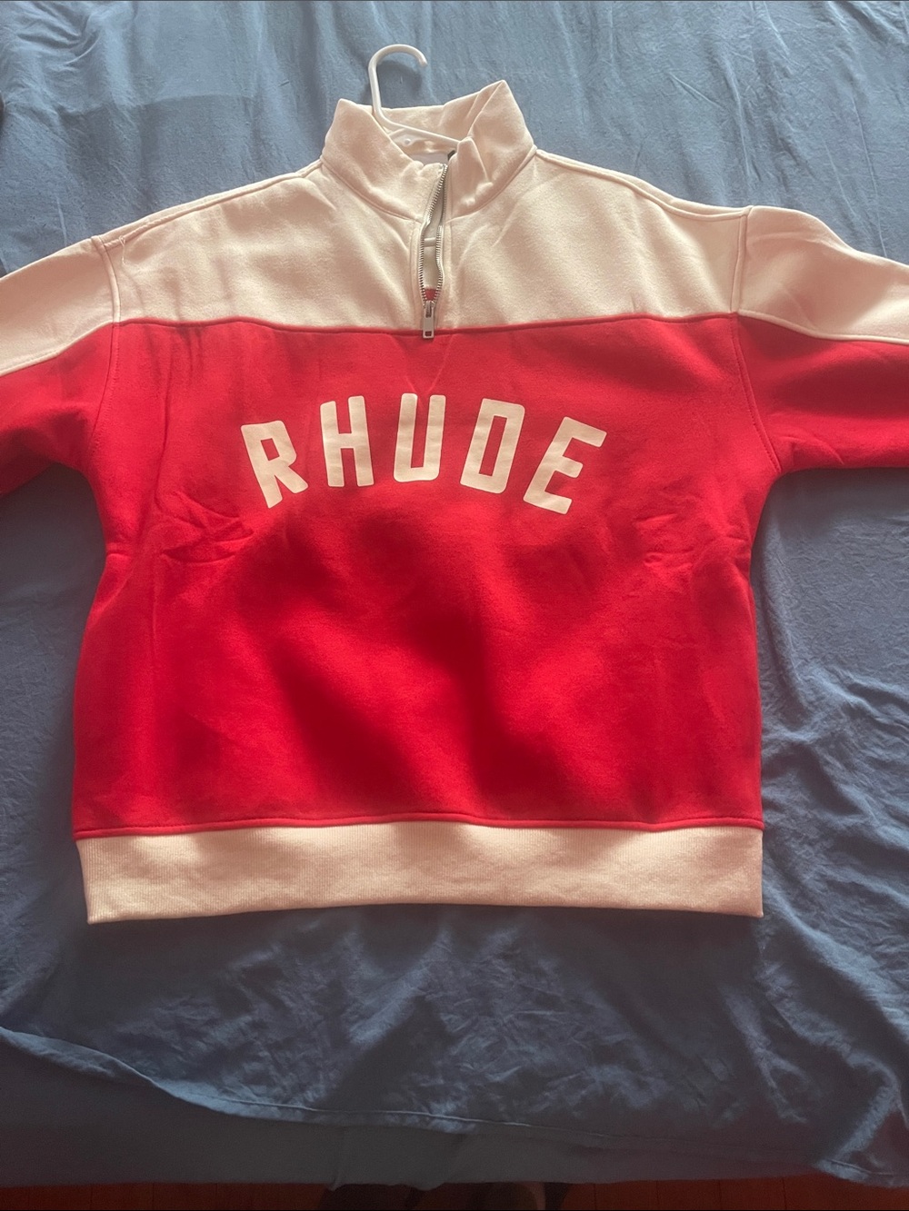 Rhude Red and White Half-Zip Pullover Sweatshirt